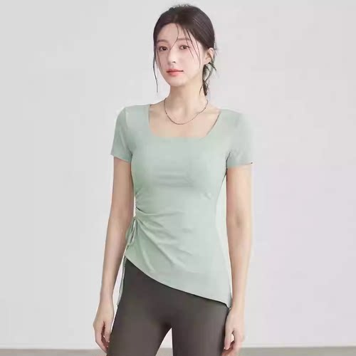 瑜伽服短袖套装带胸垫长袖跑步运动上衣普拉提训练健身服女高级感