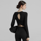 美背瑜伽服上衣长袖 显瘦跑步运动普拉提训练服健身服女 带胸垫修身