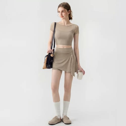 绝美瑜伽服套装网纱假两件普拉提训练跑步运动上衣健身服女高级感