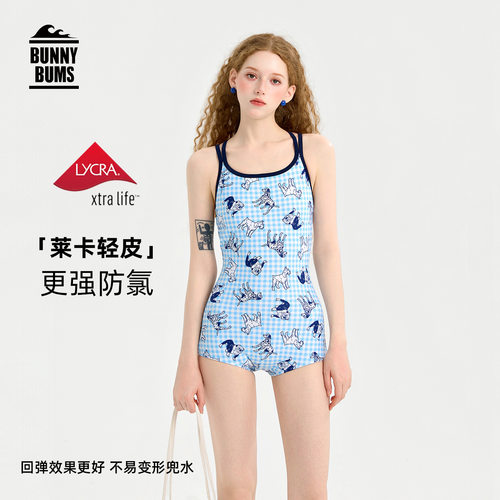 连体竞速泳衣女蓝格小狗2026新款成人游泳馆专用高级感防氯速干