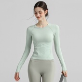 显瘦普拉提训练跑步健身运动上衣女 圆领修身 瑜伽服女2025新款 长袖