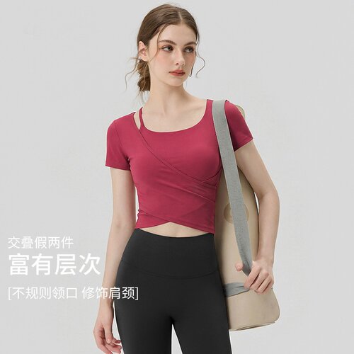 瑜伽服短袖带胸垫2026新款夏季跑步运动T恤普拉提训练健身服上衣