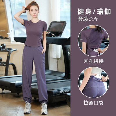 运动跑步套装女晨跑服宽松夏季薄款速干衣2026新款跳绳健身服短袖