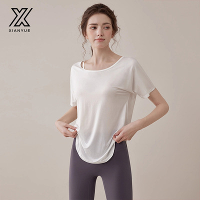 瑜伽服女宽松罩衫短袖速干运动上衣显瘦透气跑步训练健身服套装夏