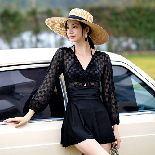 泳衣女2025新款高级感遮肚显瘦连体女士黑色大码泳装女泡温泉保守