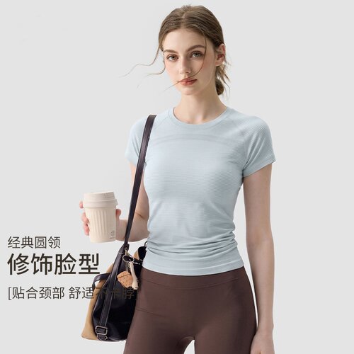 瑜伽服女速干运动短袖女夏薄款羽毛球普拉提训练上衣跑步健身衣服