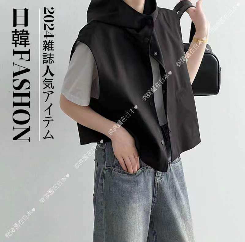 设计感连帽工字型坎肩马甲女2024年春夏新款宽松休闲个性外穿上衣