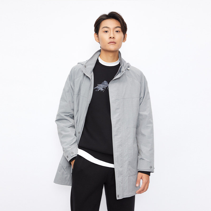 九牧王灰色中长派克风衣夹克外套hp1b40117男士正品