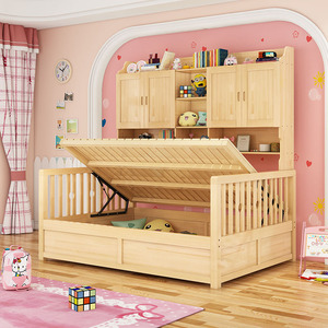 实木衣柜床一体省空间儿童床书柜组合床多功能带柜子衣柜床高箱床