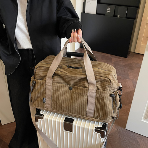 日韩格子轻便大容量旅行袋女款