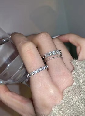 高级感精致皓石叠戴戒指女设计感冷淡风开口可调节不掉色个性指环