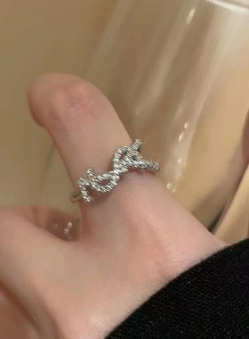 超闪字母戒指满钻高级感轻奢小众设计高级感开口可调节食指戒指环