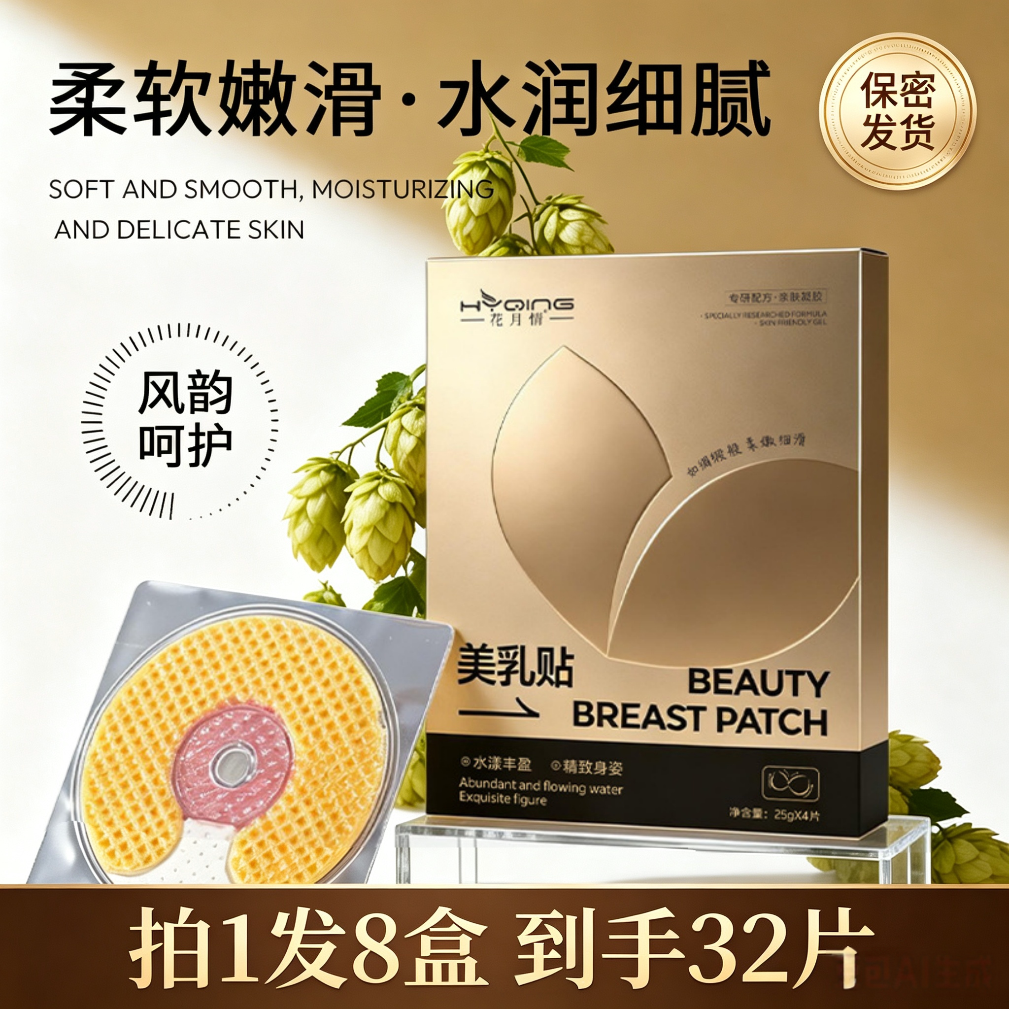 花月情美乳贴啤酒花野葛根木瓜美乳贴草本养护丰韵胸部面膜美乳贴