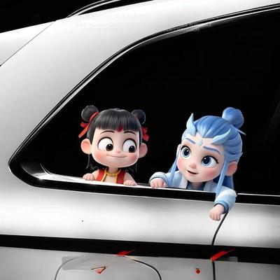 哪吒敖丙卡通探头汽车贴纸装饰