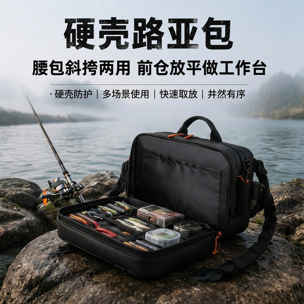 硬壳路亚包多功能腰包斜挎专用溪流钓防水钓鱼工具收纳工作台背包图片
