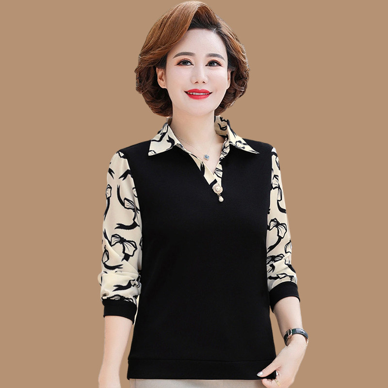 妈妈春装小衫套装新款40岁女人时尚穿搭中老年女春秋洋派打底上衣