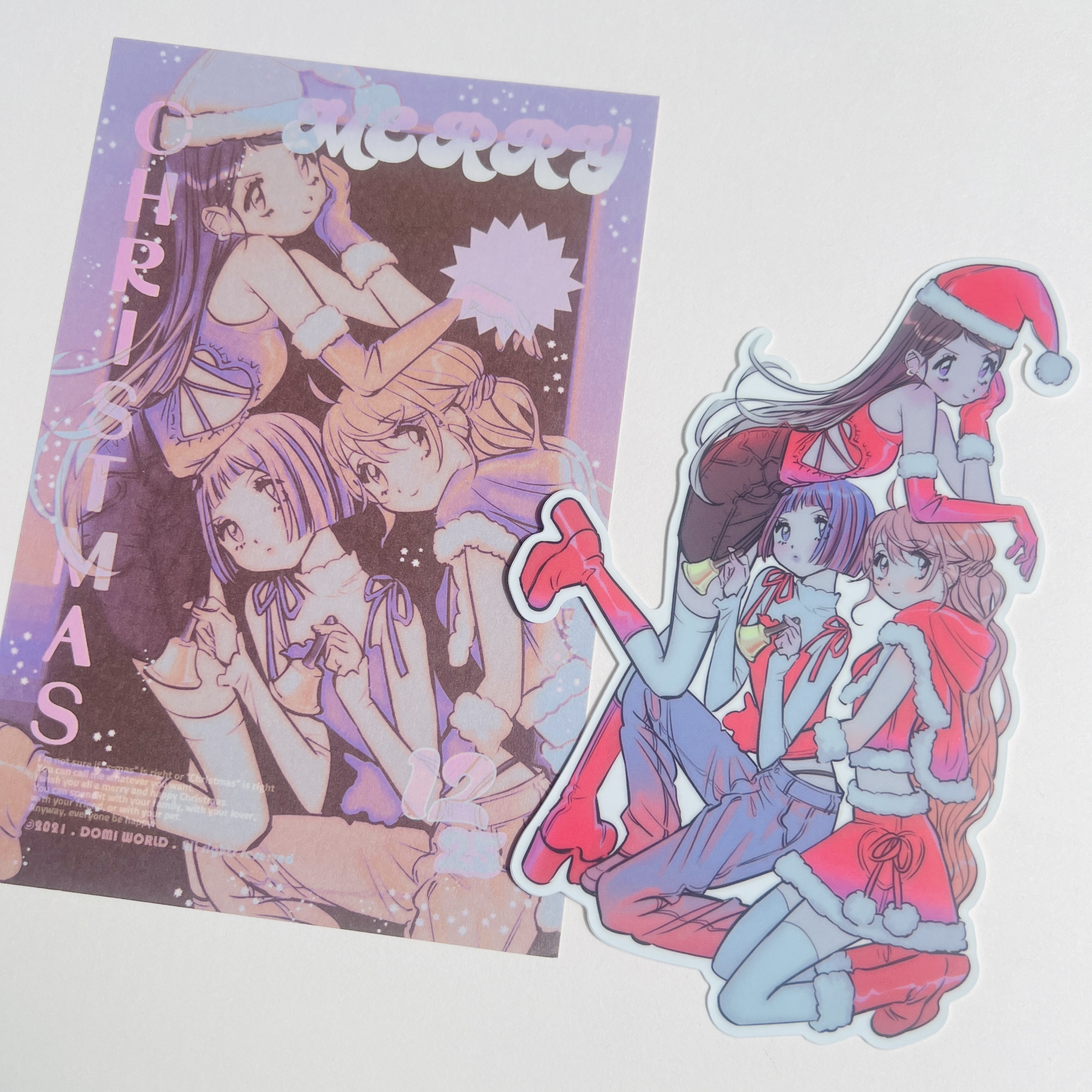 【现货清仓】韩国domi圣诞节女孩贴纸加明信片套装可爱卡通装饰贴