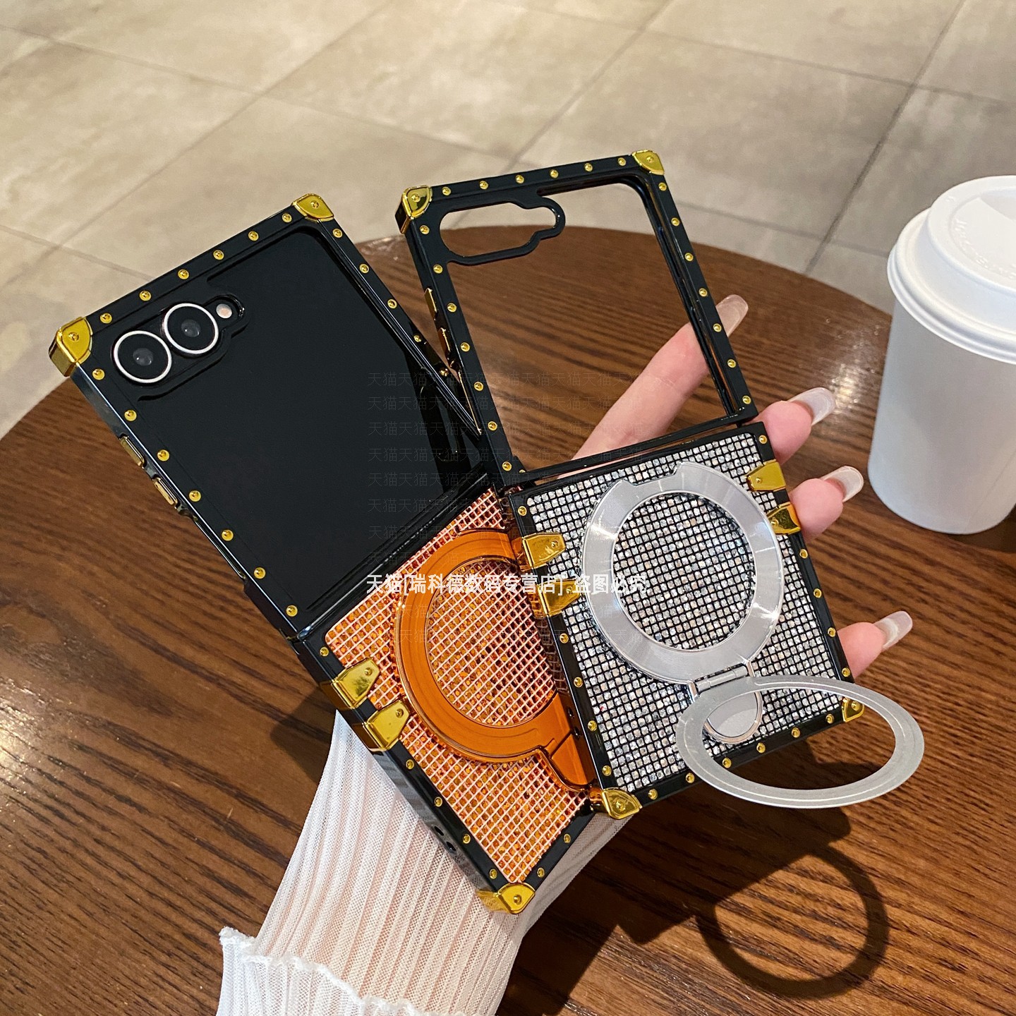 纯色闪粉折叠支架全包硬壳