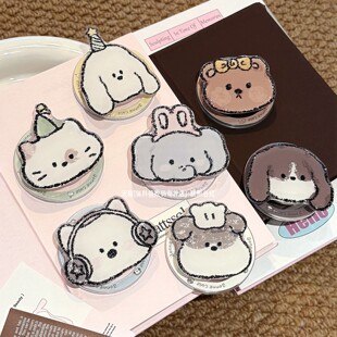 可爱卡通小狗MagSafe磁吸支架背贴气囊伸缩折叠便携磁力环强力吸附背夹桌面固定手机支架新款潮牌女生指环扣