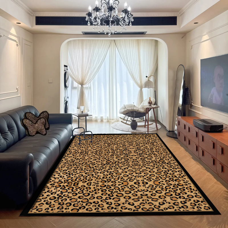法式复古客厅地毯老钱风高级感豹纹沙发茶几毯卧室毯家用防滑地垫