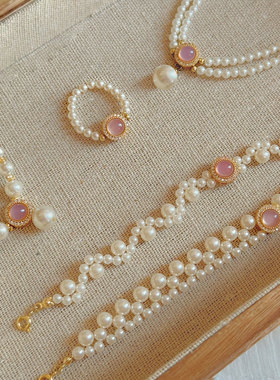 小红书同款粉玉髓925银施家珍珠手链项链戒指手串chocker送女友