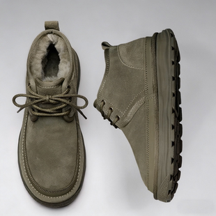 雪地靴男羊毛一体真皮加厚绒保暖冬季新款潮流防滑御寒男士短靴子