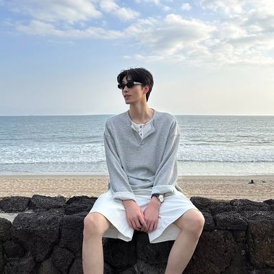 春秋条纹亨利两件长袖T恤