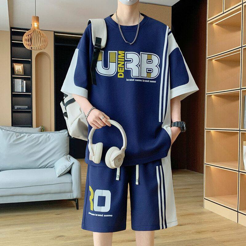 青少年新款潮牌潮流套装2025夏季时尚休闲港风短袖短裤男装一整套