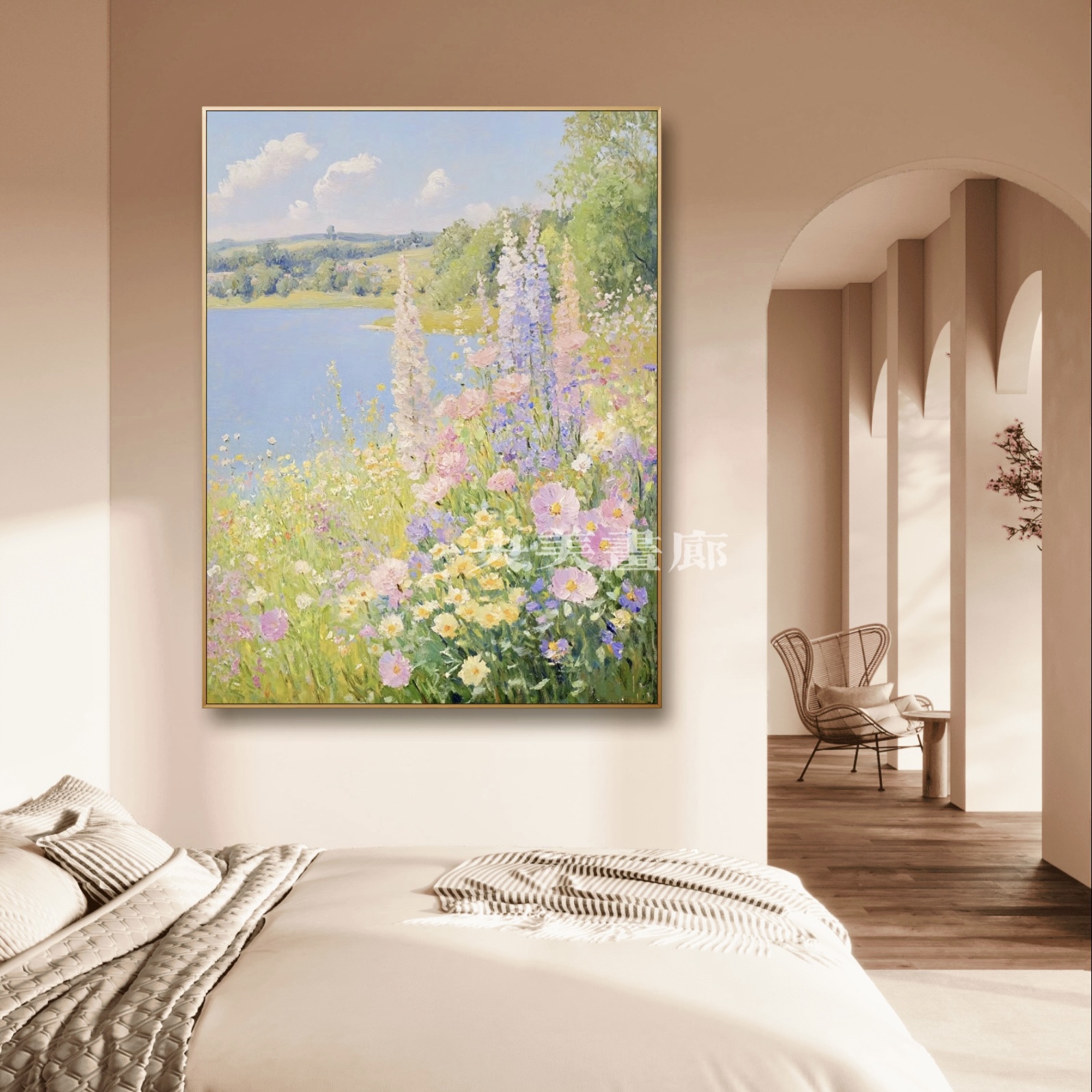 彩色花卉风景手绘油画美式奶油风繁花似锦客厅装饰画走廊过道挂画图片