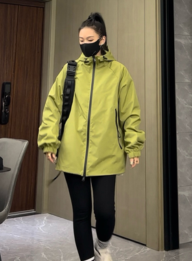 春秋新款风衣女中长款连帽百搭宽松休闲情侣潮流工装外套5806
