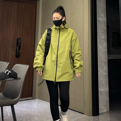 春秋新款风衣女中长款连帽百搭宽松休闲情侣潮流工装外套5806