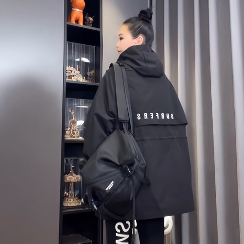 风衣女中长款宽松韩版连帽新款大码休闲大口袋高级感刺绣春秋外套