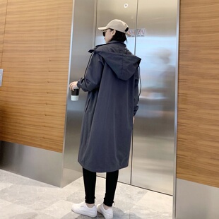 风衣女 连帽胖mm宽松春秋中长款 外套加大过膝休闲学生韩版 显瘦工装