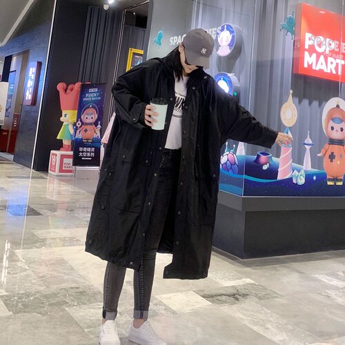 休闲胖mm连帽显瘦过膝大码外套