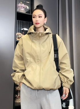 2025春季新款风衣女韩版简约休闲夹克连帽显瘦大码百搭短外套