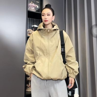 2025春季新款风衣女韩版简约休闲夹克连帽显瘦大码百搭短外套