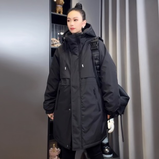 秋冬新款棉衣女中长款加厚外套韩版宽松休闲百搭保暖显瘦连帽棉服
