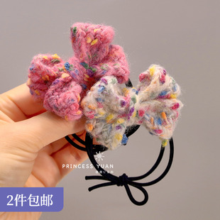 韩版甜美彩色波点毛线蝴蝶结马尾儿童发圈扎辫子头绳宝宝发夹边夹