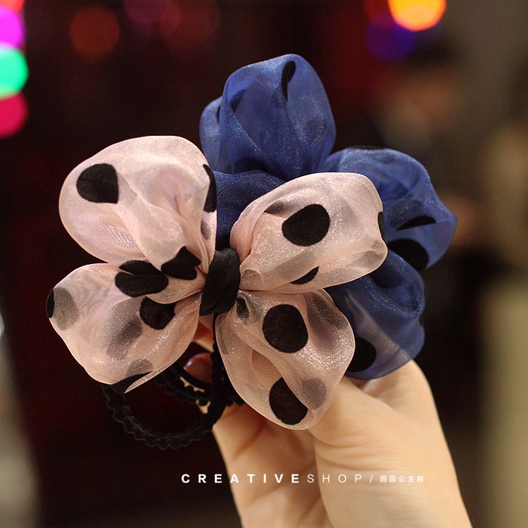 韩国进口纱蝴蝶结波点发绳时尚