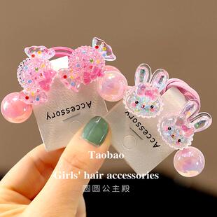 儿童头花朵扎辫子橡皮筋兔子宝宝闪亮发圈大号结实草霉绕绕头绳