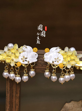迷你古风桂花兔珍珠流苏宝宝发夹
