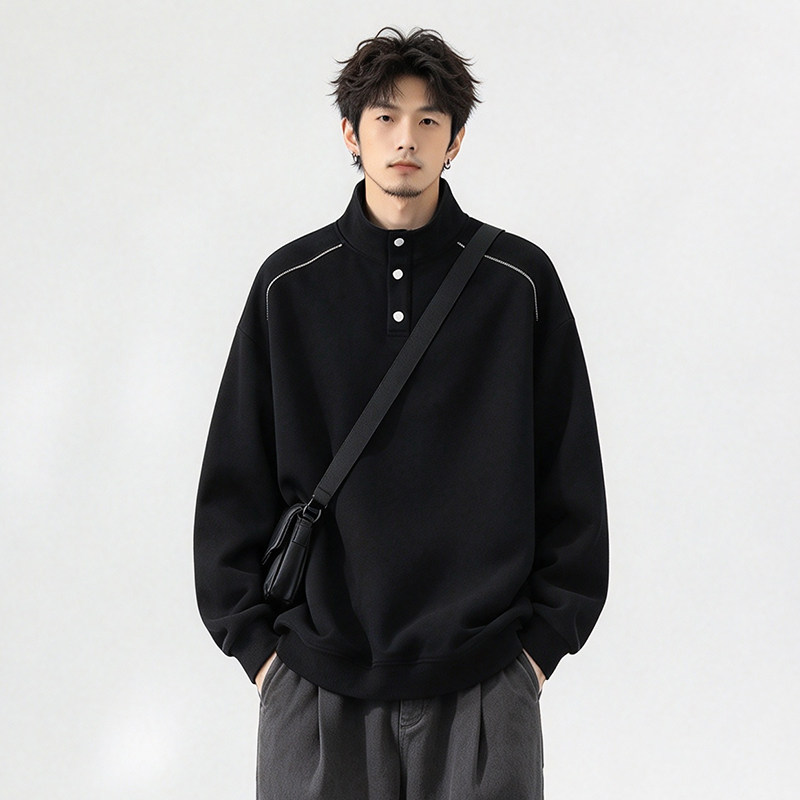 秋冬加绒加厚立领卫衣男大码宽松