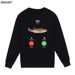 Fih手机通话卫衣创意鱼印花Fish Funny欧美趣味英文字母男女圆领