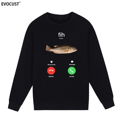 Fih手机通话卫衣创意鱼印花Fish Funny欧美趣味英文字母男女圆领
