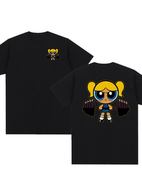 飞天小女警短袖T恤The Powerpuff Girls日系动画卡通美式举重男女