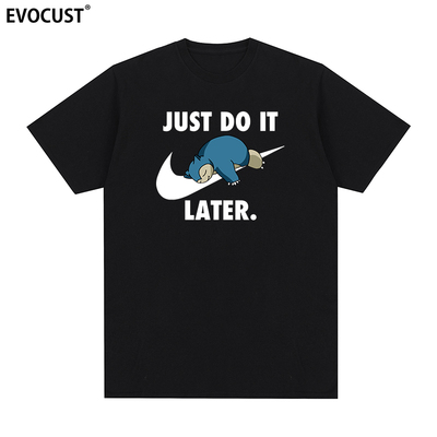 卡比兽T恤snorlax短袖just do later卡通印花情侣圆领半袖Ins纯棉