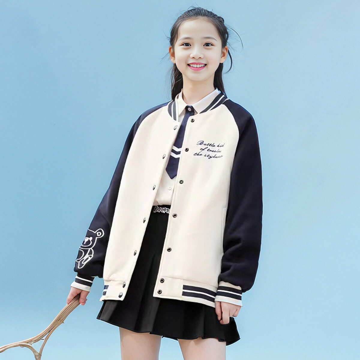 小清新夹棉棒球服少女春秋装外套初中高中学生减龄字母刺绣上衣服