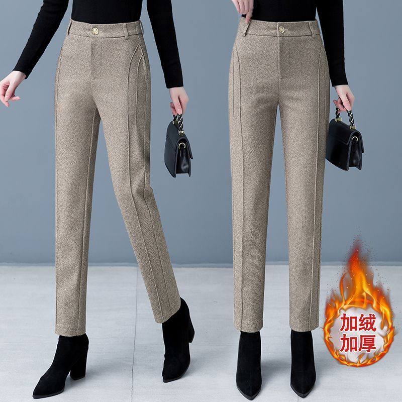 加绒加厚毛呢哈伦直筒裤女秋冬2025新款高档显瘦休闲小脚烟管裤子,女装/女士精品,休闲裤,淘宝优惠券,粉丝福利购,淘宝优惠卷