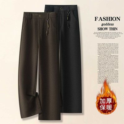 松紧腰毛呢阔腿休闲裤女秋冬