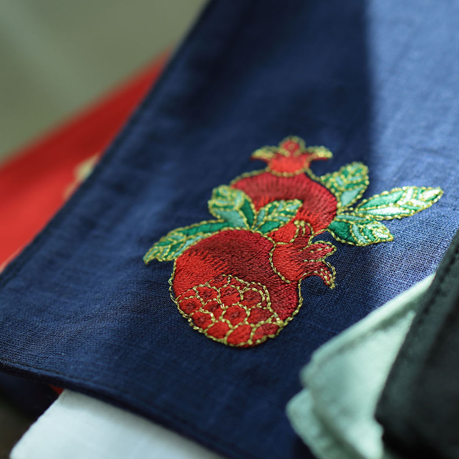 手帕刺绣古风中国风礼物男女士吸汗随身全棉手绢柔软方巾双榴衔喜